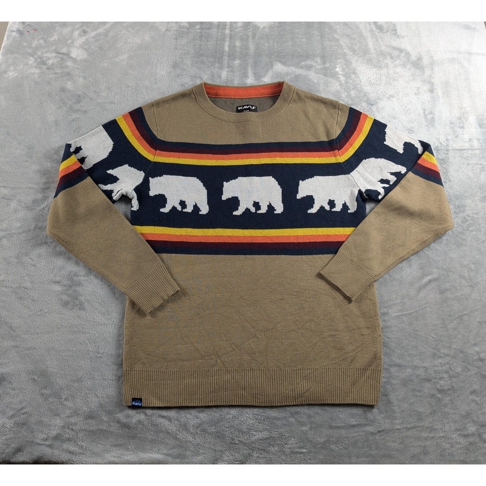 KAVU Sweater Mens Medium Highline Snow Bear Graphic Crewneck Pullover Knit